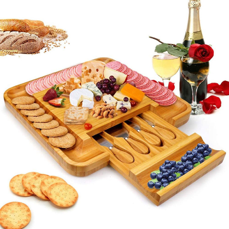 wisdomfurnitureco Bamboo Cheese Board And Knife Set, Charcuterie Platter And Serving Meat